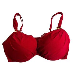 Cacique bra 40DD red lace trim gold accent lightly padded